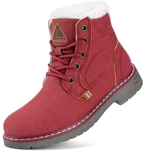 Mishansha Botas de Nieve Niña Niño Botines de Invierno Caliente Forro Zapatos Cómodas Antideslizante Al Aire Libre Boots, Rojo 35