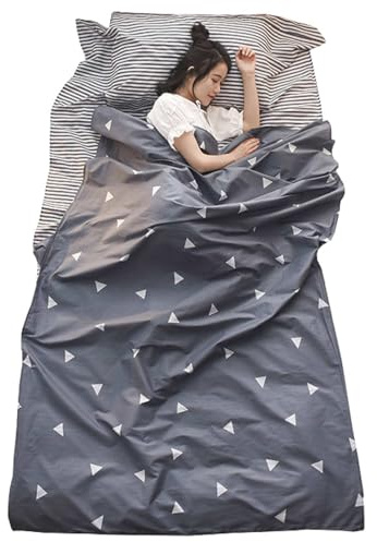 Azarxis Drap de Sac de Couchage en Coton 1 2 Personnes Confortable Léger pour Voyage Camping Randonnée Auberges Hôtel Train