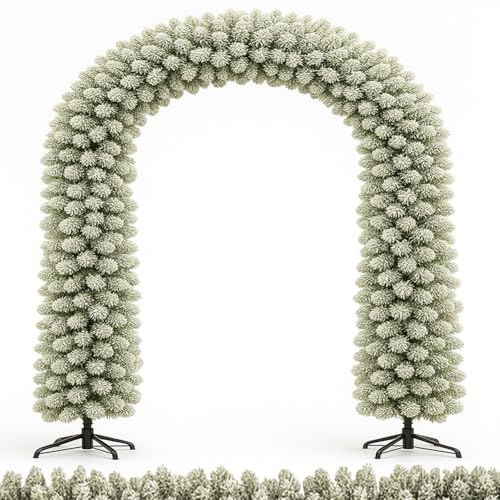 BAKAJI Arco Natalizio Innevato 200 x 240 cm con 1166 Punte Realistiche, Decorazione Addobbo di Natale da Esterno e Interno, Base in Metallo, Ideale per Negozi, Vetrine, Patio (senza Led)