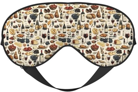 Antifaz para dormir para mujeres y hombres, estampado de vino tinto y alimentos, cómodo cubrebocas de viaje con hebilla para dormir, máscara para dormir, vendas ajustables para mujeres y hombres