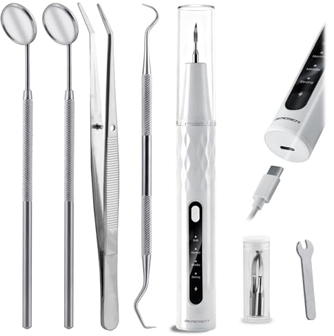 Berdsen Pulitore ad ultrasuoni - Pulitore a ultrasuoni - Rimozione del tartaro professionale per la casa - 4 modalità e kit di strumenti dentali