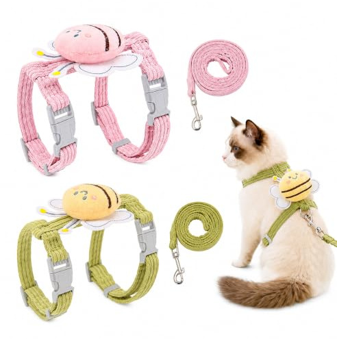 UZYXC 2 Piezas Arnés Para Gato Con Correa Set, Arnés Suave Ajustable Para Gatos, Gatitos, Perros Pequeños, Transpirable, Antiescape, Para Paseo, Entrenamiento, S