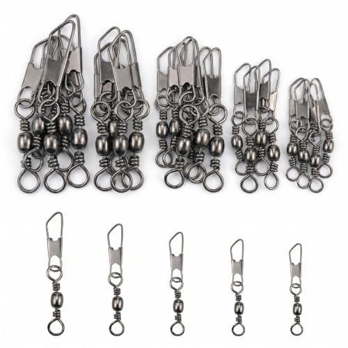 DTDULL 125 Emerillons Peche Baril Connecteur Type A, Agrafes Peche Carpe et Mer, Tailles 7 8 10 12 14, Acier INOX Resistant, pour Canne a Peche et Ligne, Accessoire Peche Professionnel