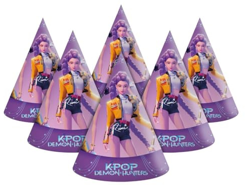 Generico Cappellini Festa Compleanno K-POP Demon Hunters, in Carta,Confezione da 6 Pezzi
