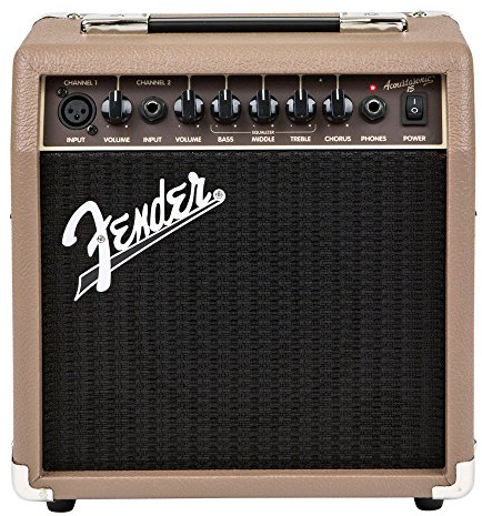 Fender Acoustasonic 15 Combo Gitarrenverstärker, ideal für Akustikgitarre, leistungsstarker 15W Sound, kompakt, tragbar, Kopfhöreranschluss, Chorus-Effekt, Übungsverstärker, robustes Gehäuse, Braun