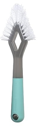 Casabella Smart Scrub Heavy-Duty Tile and Grout Brush for Tile Joints, Grout Cleaner Brush with Nonslip Handle, Gray/Aqua