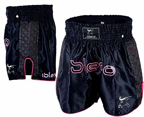 Islero - Pantaloncini da Donna per Muay Thai da Combattimento, MMA, Kick Boxing, Arti Marziali, Abbigliamento UFC Gabbia da Combattimento, Nero, S