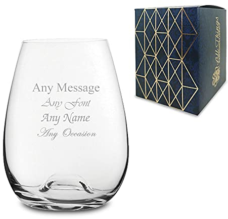 Personalised Engraved Stemless Wine Solutions Bordeaux Glass 15oz, Gift Boxed, Birthday Christmas Wedding Gift