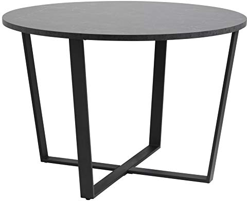 AC Design Furniture Albert runder Esstisch schwarz, Esszimmertisch rund, einfach zu montieren, Tisch mit schwarzer Marmor Optik und Metallgestell, Ø: 110 x H: 75 cm, 1 Stk, 22.8