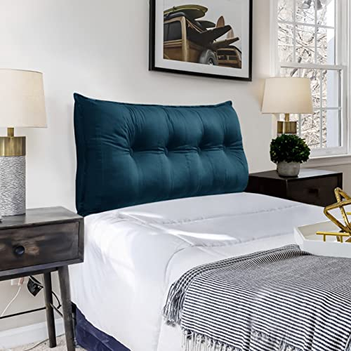 VERCART Couchkissen Groß Dekokissen Kopfteil Gepolstert Rückenlehne Rückenkissen, Langes Sofakissen XXL Lesekissen Lendenkissen Bett Wandkissen Stützkissen für Tagesbett Couch Blau 120cm