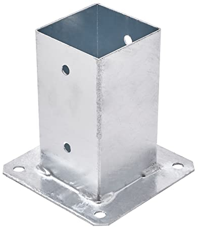 TRIBECCO Ground Sleeve with Dowel Plate for Square Wooden Posts 81 x 81 mm Height 150 mm Hot-Dip Galvanised Steel Screw-On Sleeve as Anchoring for Carports Fences Gate Posts Palisades