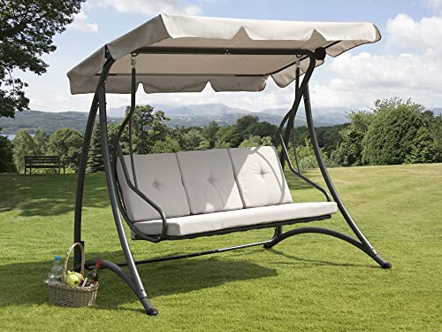 GSD 3 Seater Swing Chair Garden Outdoor Patio Hammock Seat Bench Luxury + 2 Free Pillows Grey (Cool Grey Swing - No Bed Function)