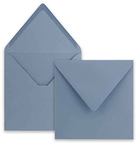 50x Quadratische Briefumschläge in Graublau (Blau) - 15,5 x 15,5 cm - ohne Fenster, mit Nassklebung - 110 g/m² - Für Einladungskarten zu Hochzeit, Geburtstag und mehr - Serie FarbenFroh
