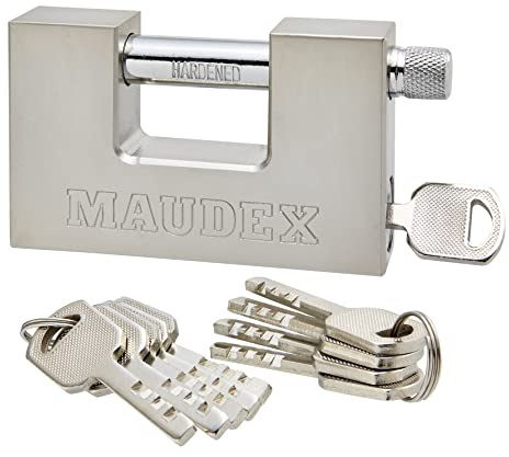 Maudex® MDP90 Schwerlast Outdoor Vorhängeschloss mit 10 Schlüssel - 12 mm Schnittfester Bügel, Anti-Bohr & Anti-Pick Zylinder | Hoch-Sicherheitsschloss für Schuppen, Tor, Versandcontainer, Garage