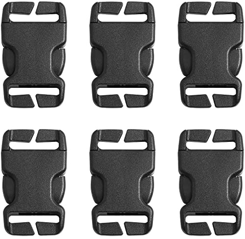 LUORNG Lot de 6 boucles à dégagement rapide en plastique de 20 mm - Kit de réparation de boucles en plastique - Aucune couture nécessaire - Pour sac à dos, noir, 45x27MM