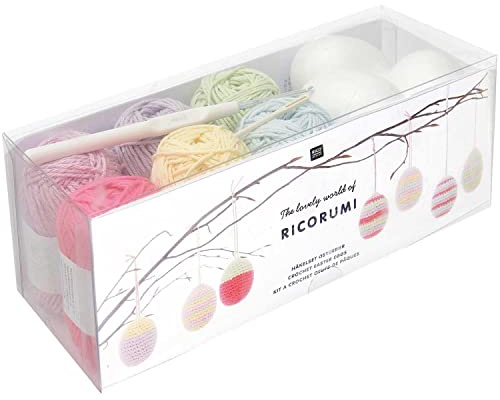 Rico Design Ricorumi Häkelset Ostereier Pastel 6.0 cm 15 Teile Bastelset aus Polystyrol und Baumwolle für Ostern