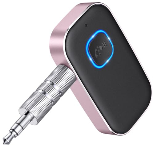 COMSOON Bluetooth AUX Adapter for Car, Noise Reduction Bluetooth Receiver for Music/Hands-Free Calls, Wireless Audio Receiver for Home Stereo/Speaker, 16H Battery Life/Dual Connect (Black+Pink)