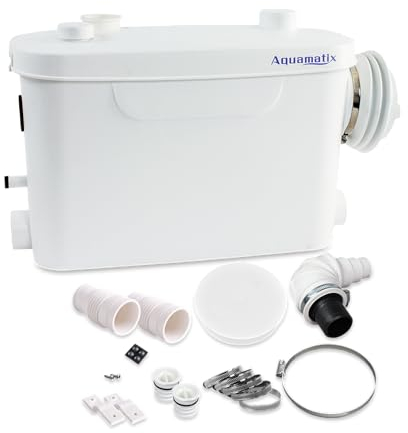 Aquamatix Broyeur Sanitaire 400 W Pompe de Relevage sanitaires 100 L/min 3 entrées pour WC suspendus Distance de pompage verticale de 6,5 m avec filtre à charbon