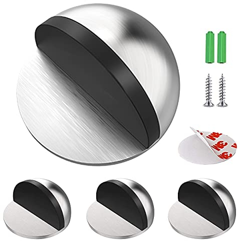Hantoc 4er Set Edelstahl Boden Türstopper, Bodentürstopper Selbstklebender mit Schrauben und Klebstoffen für alle Hartböden geeignet Türpuffer Boden Wandpuffer Zum Schutz Von Wand und Möbel (Silber)