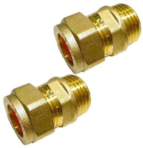 Duraplast UK 15mm Compression by 1/2 BSP Brass Male Iron Coupler (Pair), 15mm x 1/2 Adaptors