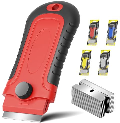 Artcut 1 Stück Ceranfeldschaber, Glasschaber Werkzeug mit 15 Ersatzmetallklingen, Reinigungsschaber Ceranfeldreiniger, Schaber Ceranfeld für Fenster, Kochfeld, Ofen, Herd, Küchenschaber (Rot)