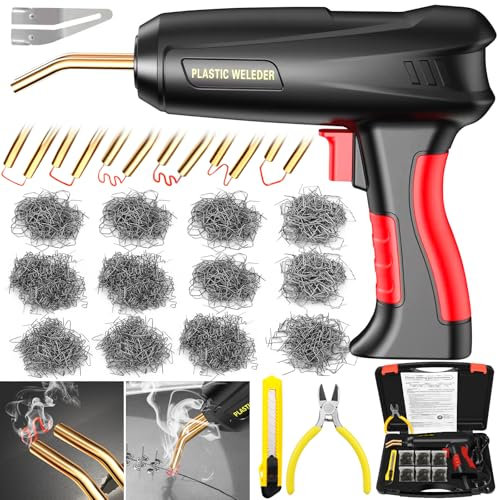 ZPQAODI 200W Soudage plastique,Réparation de Pistolet de Soudeur, 2 en 1 Kit Reparation Souder Plastique, Pistolet a Colle avec 1000Pcs 6-Types Agrafeuse Chaud,soudeuse pour Réparer Pare-Chocs Auto