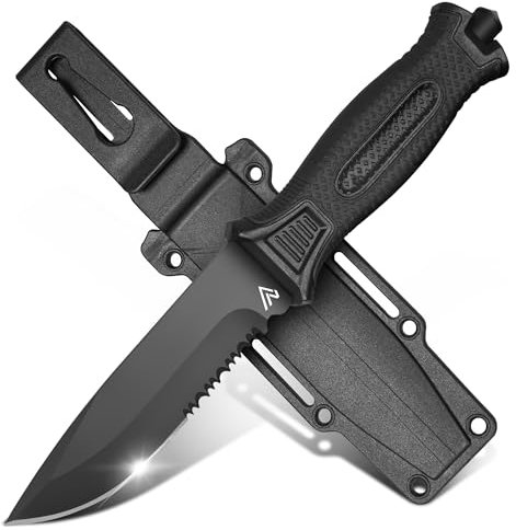 Naifu® The Outdoor – Couteau de survie semi-cranté 12 cm – Lame fixe Drop Point en acier inoxydable | Étui rigide inclus | Pour bushcraft, bivouac, camping – couteau camping