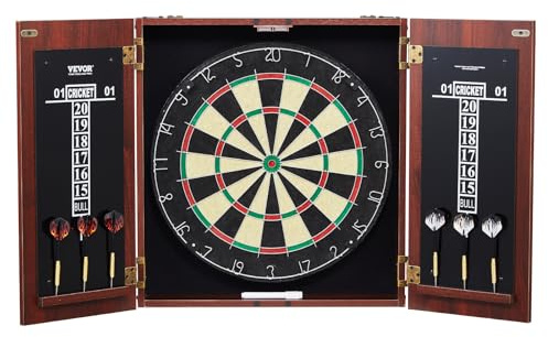 VEVOR Juego de Tablero de Dardos y Gabinete Oculto de Tamaño Oficial, Paquete Listo para Jugar, con Punta de Acero, Fácil Montaje, con Todos los Accesorios, Juegos Cricket, 45 x 3,8 cm