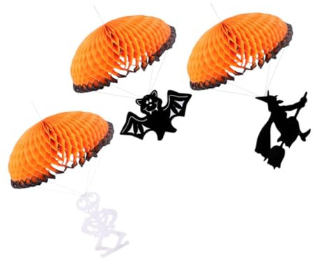 Gadpiparty 1set Honeycomb Paper Lanterns Pumpkin Bat and Skull Designs for Halloween Decoration Unique Orange Hanging Decor for Parties and Festive Events