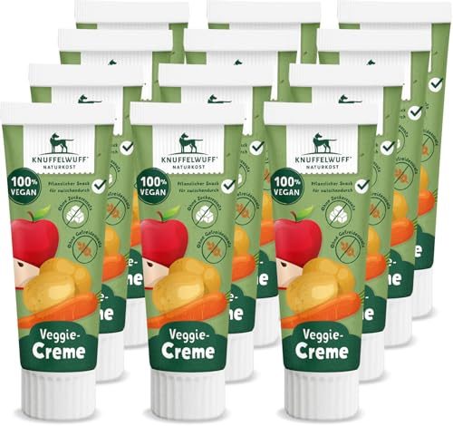 Knuffelwuff Tuben Snack Lot de 12 crèmes végétales 100 % végétaliennes Sans conservateur, sans ajout de sucre ni de céréales – Idéal également pour les chiots – Fabriqué en Allemagne