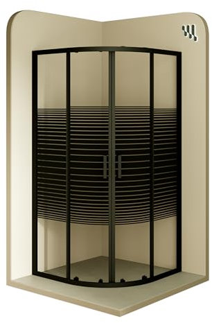 Mampara de Ducha Ella | 100x100x190cm | Puertas correderas | Ajuste 97,5-99,5 x 97,5-99,5cm | Perfiles negros, Cristal serigrafiado con líneas horizontales de 6mm - Moments of Glass