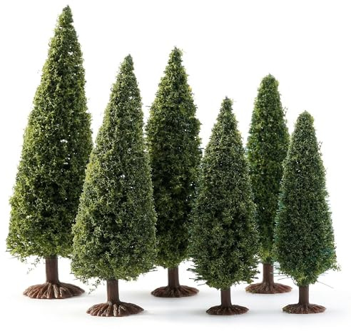 Housoutil Modello di Albero, 6 Pezzi di Modello di Albero per Fai da Te, Modello di Pino in Plastica Mista, Alberi Miniatura Realistici per Modellismo Ferroviario, 12,5 cm + 10 cm + 9 cm