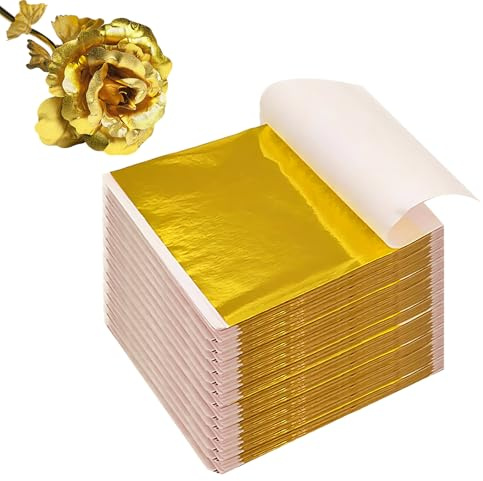 ClcIosis Juego de 300 hojas de oro, lámina dorada, hojas de oro para manualidades, manualidades, manualidades, para pintar, cortar uñas o peinado, decoración (8 x 8,5 cm)