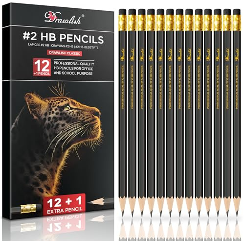 HB Pencils With Rubbers on the End - Pack of 12 + 1 Sharpened Graphite Pencils - Long Lasting, Durable, Hexagonal Sketching Pencil for Kids - Ideal Drawing Pencil for School, Work, Home & Artist