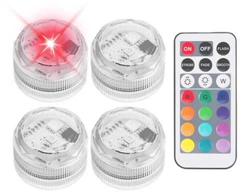 ETUCYNG 4 piezas 3 x 2 cm luz LED subacuática con mando a distancia luces de buceo para inmersión RGB multicolor LED iluminación estanque 13 colores cambiantes luz piscina impermeable para decoración