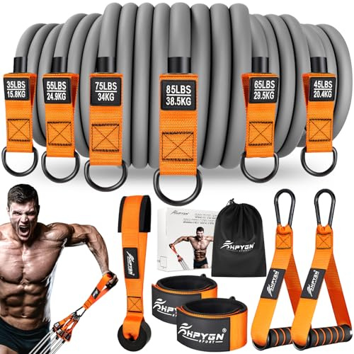 HPYGN Resistance Bands Fasce di resistenza 360lbs Fasce di fitness Expander Tube Bands, set di fasce di resistenza con manici, cinghie alla caviglia e ancoraggio, zaino portatile, per interni ed