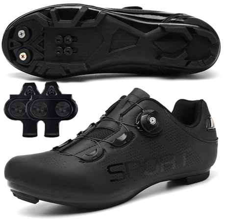 Treer Chaussure VTT Hommes et Femmes, Chaussures Velo Route Homme Velo Cyclisme, VTT avec Crampons Antidérapants Semelle Dure, 36EU-47EU (Noir,44)