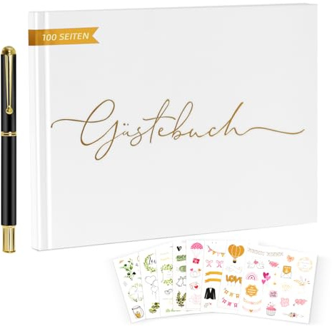 Omtofo Libro de Visitas de Boda 100 Páginas en Blanco, Tapa Dura Libro Firmas Boda con Pegatinas y Rotulador Metálico, Libro de Invitados de Boda Personalizado para Bodas, Aniversarios (Blanco)
