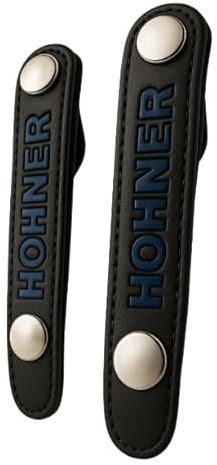 Accordion Bellow Strap, PU Leather with Blue Text, Metal Snap Fasteners