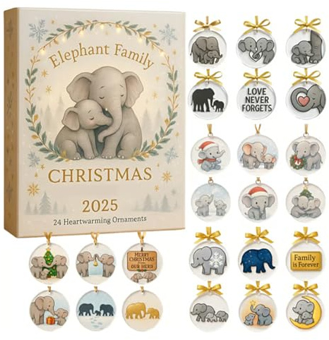 Adventskalender i akryl - vintersemesterdesign, nedräkning till elefanttema, genomskinliga dekorativa delar, lätt och mjuk konstruktion | För vuxna