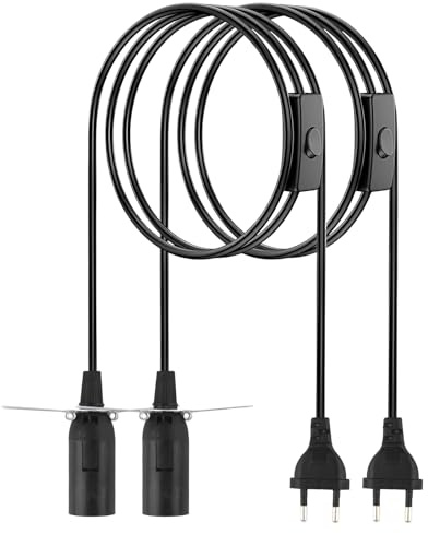 OMIGA Portalampada E14 2 Pezzi Portalampada 3m Cavo con Interruttore e Spina Lampada di Sale per Fai da Te Salotti Letto Della Camere Lampada Soffitto Sospensione Nero