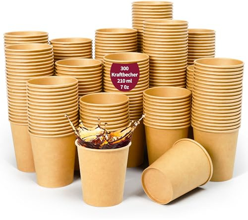 SOMLAW 300 Stück Kaffeebecher Pappbecher 210 ml / 7 oz, Einweg Coffee Becher, Trinkbecher für Tee, Trinkbecher Pappe, für Heiß- und Kaltgetränke, Pappbecher Braun