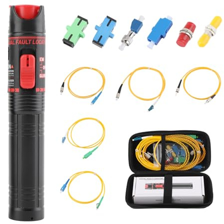 WSOLDMA 12PCS Fiber Optic Test Tool Kit, Portable Optic Cable Tester with 30KM Visual Fault Locator, FC Male to LC Female Adapter, SC/FC/LC/ST Coupler and 5 Patch Cords (30KM Kit)