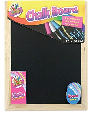 Concept4u A4 Wooden Chalkboard Black Board Sponge Eraser Duster & Chalk Set Kids Child Dry Wipe Message Frame Drawing