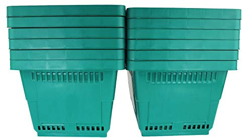 Plastic Shopping Baskets w/Handles - Set of 12 - Color: Green - Eco Friendly Reusable Retail Store/Grocery Basket - Better Than Paper or Plastic Bags