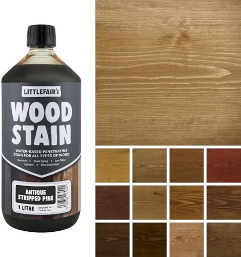 Littlefair's Wood Stain Water-Based - (Antique Stripped Pine) – Non-Toxic, Eco-Friendly & Quick Drying - Easy-to-Apply, Concentrated Formula for All Wood Types – 1 LTR