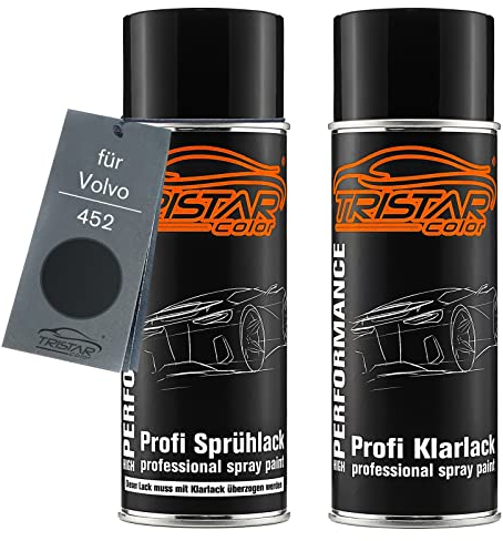 TRISTARcolor Autolack Spraydosen Set für Volvo 452 Black Saphire Metallic/Noir Braise Metallic Basislack Klarlack Sprühdose 400ml