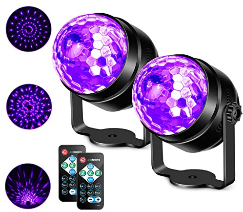 Litake UV Black Lights for Glow Party, 6W LED Disco Ball Strobe Lights for Dark Party Supplies, Sound Activated with Remote Control, Dj Light for Halloween Xmas Birthday Party Home Decorations, 2 Pack