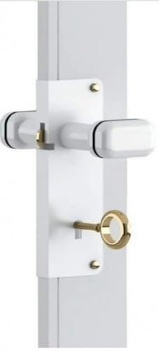 Plastik2 Serratura per Porte a Soffietto con Pomolo in Alluminio entrata 15- Maniglietta con Serratura e Chiave (BIANCO)