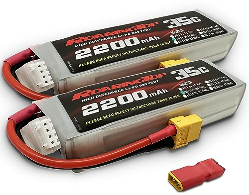 RoaringTop Batterie Lipo 3S 2200mAh 11.1V 35C Lipo Batterie(Décharge Continue) Batterie Softshell avec XT60 pour RC Avion RC Hélicoptère DJI Avion RC Quadcopter Drone FPV (2PC 35C)